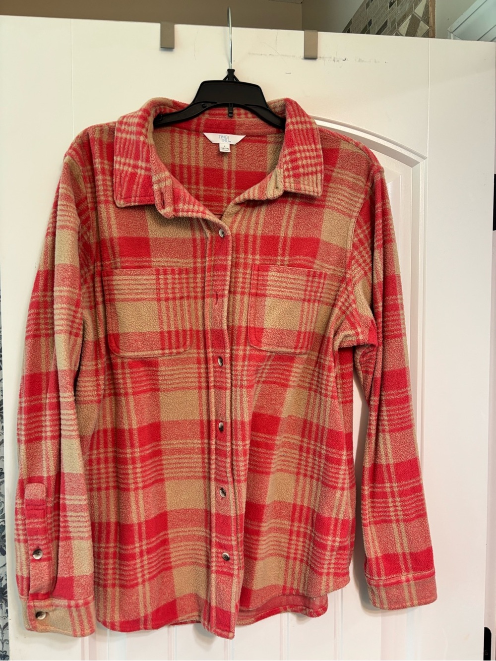 Time and Tru orange & Tan Plaid Fleece Button-Down Shirt